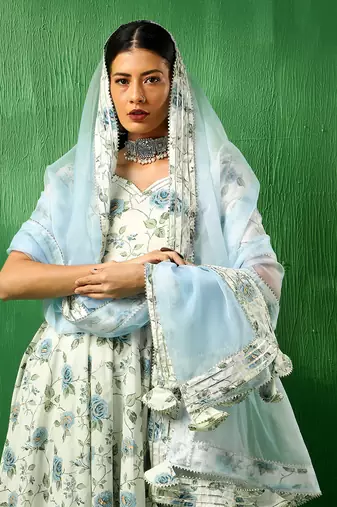 Adaa blue rose cotton anarkali set
