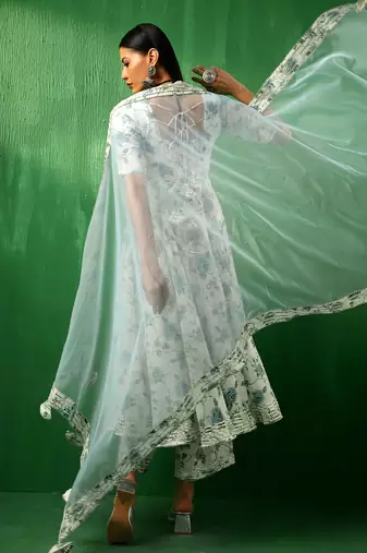Adaa blue rose cotton anarkali set