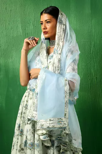 Adaa blue rose cotton anarkali set