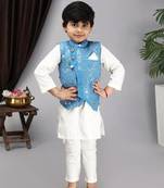 Off white kurta chudidar blue nehru jacket