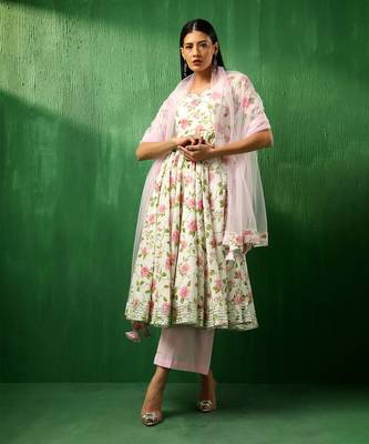 Adaa pink rose cotton anarkali set 1