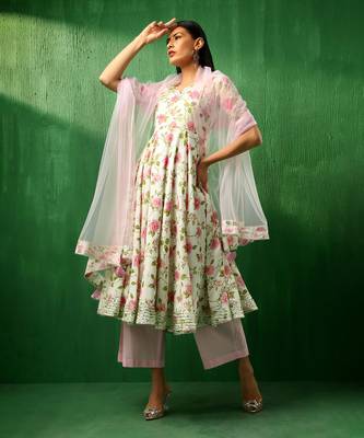 Adaa pink rose cotton anarkali set 2