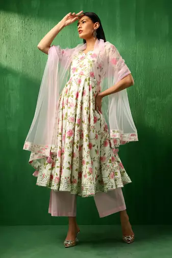 Adaa pink rose cotton anarkali set