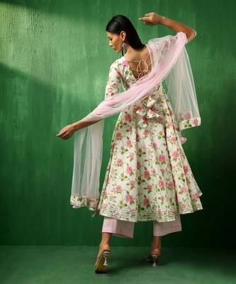 Adaa pink rose cotton anarkali set 3