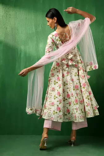 Adaa pink rose cotton anarkali set