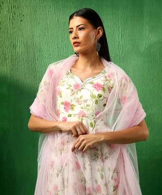 Adaa pink rose cotton anarkali set 4
