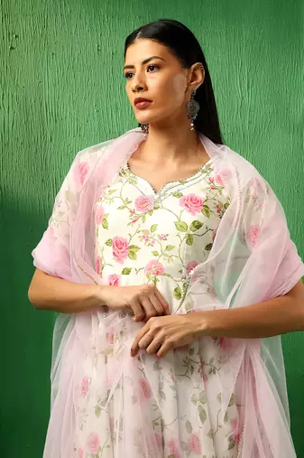 Adaa pink rose cotton anarkali set