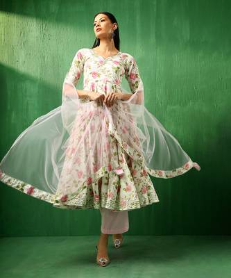 Adaa pink rose cotton anarkali set 5