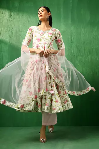 Adaa pink rose cotton anarkali set