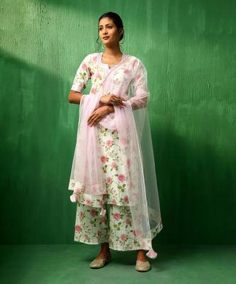 Adaa pink rose cotton suit set 1
