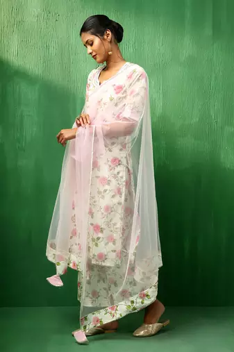 Adaa pink rose cotton suit set