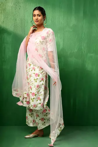Adaa pink rose cotton suit set