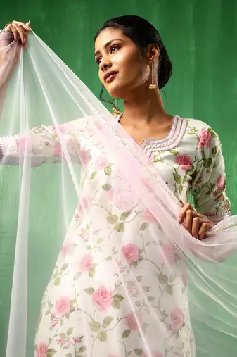 Adaa pink rose cotton suit set