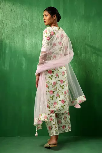 Adaa pink rose cotton suit set