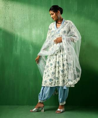 Adaa blue rose cotton suit set 2