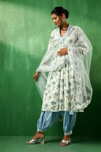 Adaa blue rose cotton suit set
