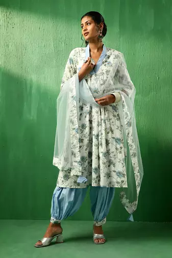 Adaa blue rose cotton suit set