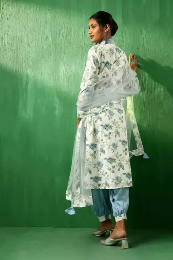 Adaa blue rose cotton suit set