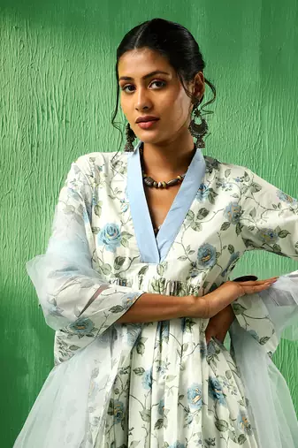 Adaa blue rose cotton suit set