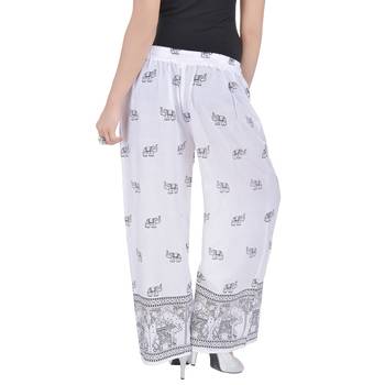 White Jaipuri Gold Print Cotton Palazzo 2