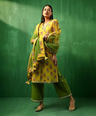 Adaa yellow cotton suit set 1