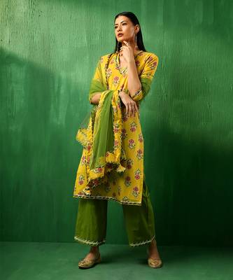 Adaa yellow cotton suit set 2