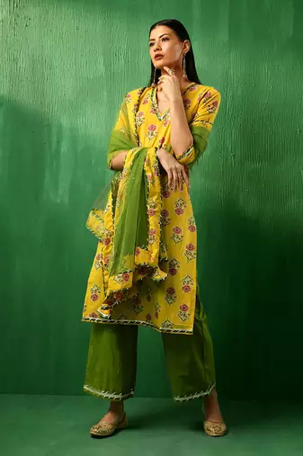 Adaa yellow cotton suit set