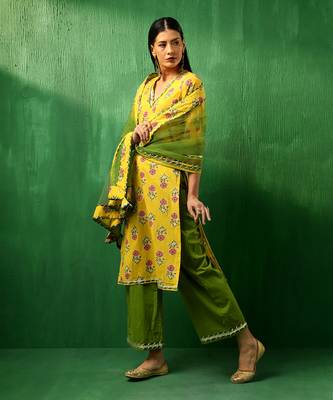 Adaa yellow cotton suit set 3