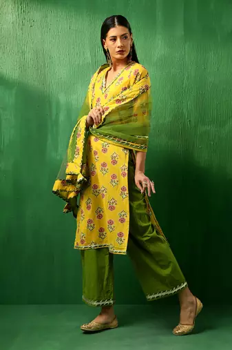 Adaa yellow cotton suit set