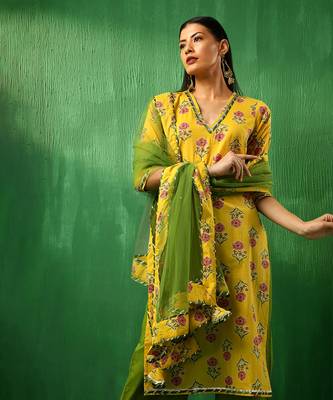 Adaa yellow cotton suit set 4
