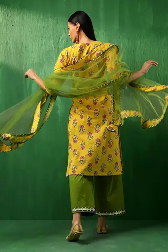 Adaa yellow cotton suit set