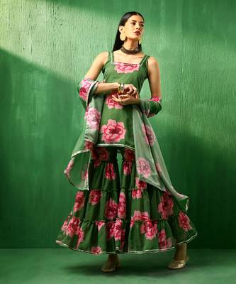 Adaa green carnation organza sharara set 1