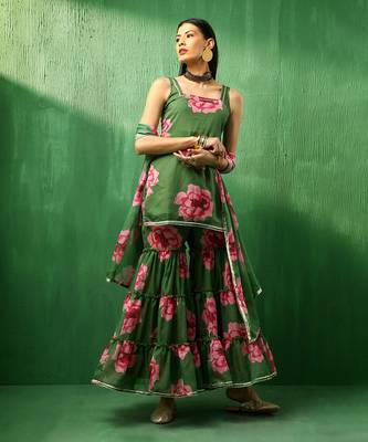 Adaa green carnation organza sharara set 2