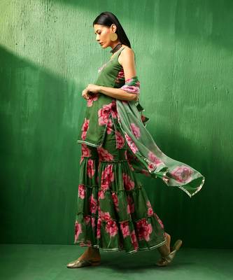 Adaa green carnation organza sharara set 3