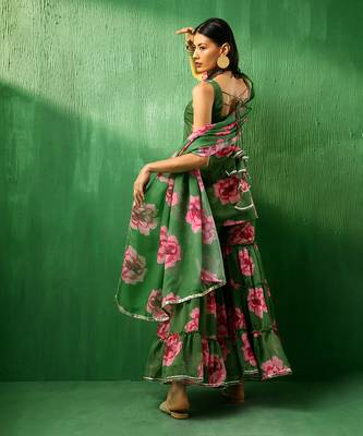 Adaa green carnation organza sharara set 4