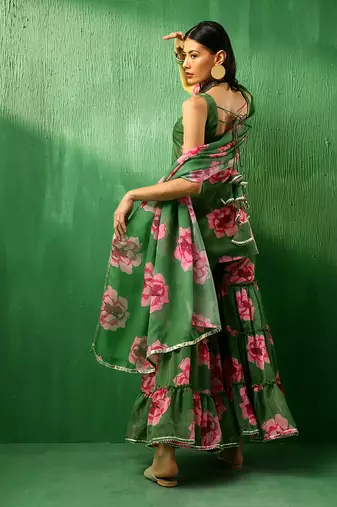 Adaa green carnation organza sharara set