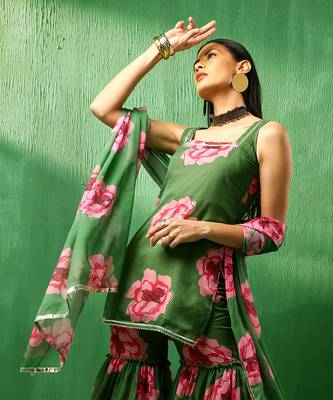 Adaa green carnation organza sharara set 5