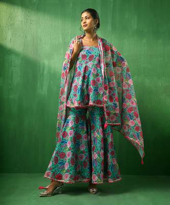 Adaa multicolor floral organza sharara set 1