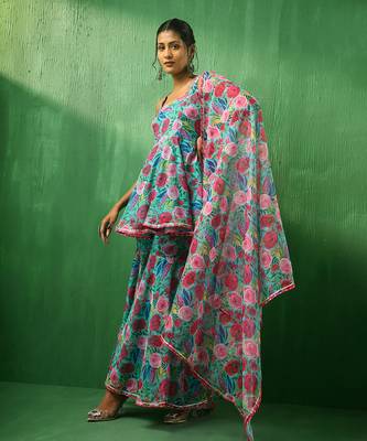 Adaa multicolor floral organza sharara set 2