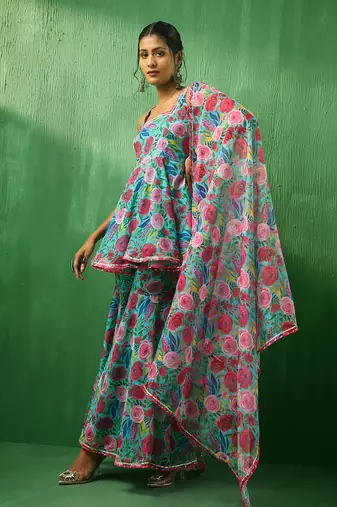 Adaa multicolor floral organza sharara set