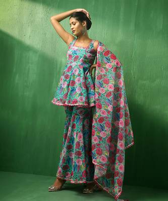Adaa multicolor floral organza sharara set 3