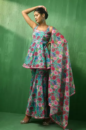 Adaa multicolor floral organza sharara set
