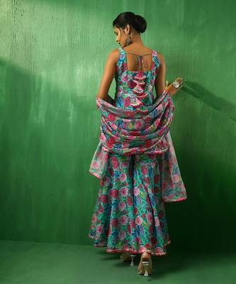 Adaa multicolor floral organza sharara set 4