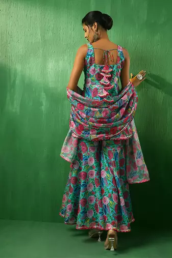 Adaa multicolor floral organza sharara set