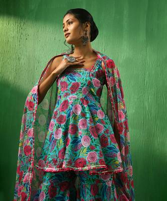 Adaa multicolor floral organza sharara set 5
