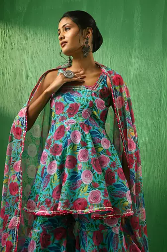 Adaa multicolor floral organza sharara set