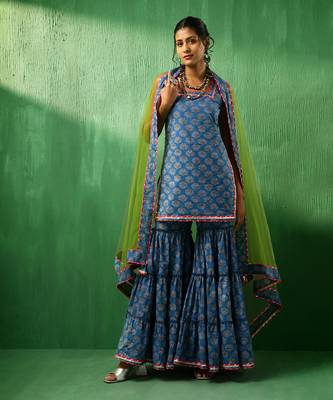 Adaa lotus blue cotton sharara set 1
