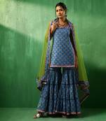 Adaa lotus blue cotton sharara set