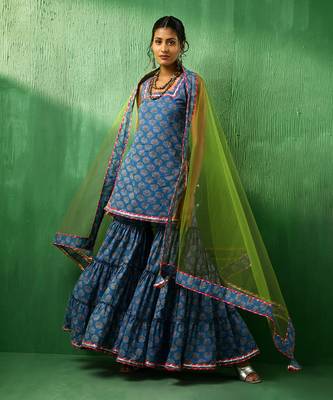 Adaa lotus blue cotton sharara set 2