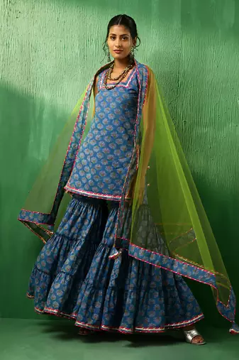 Adaa lotus blue cotton sharara set